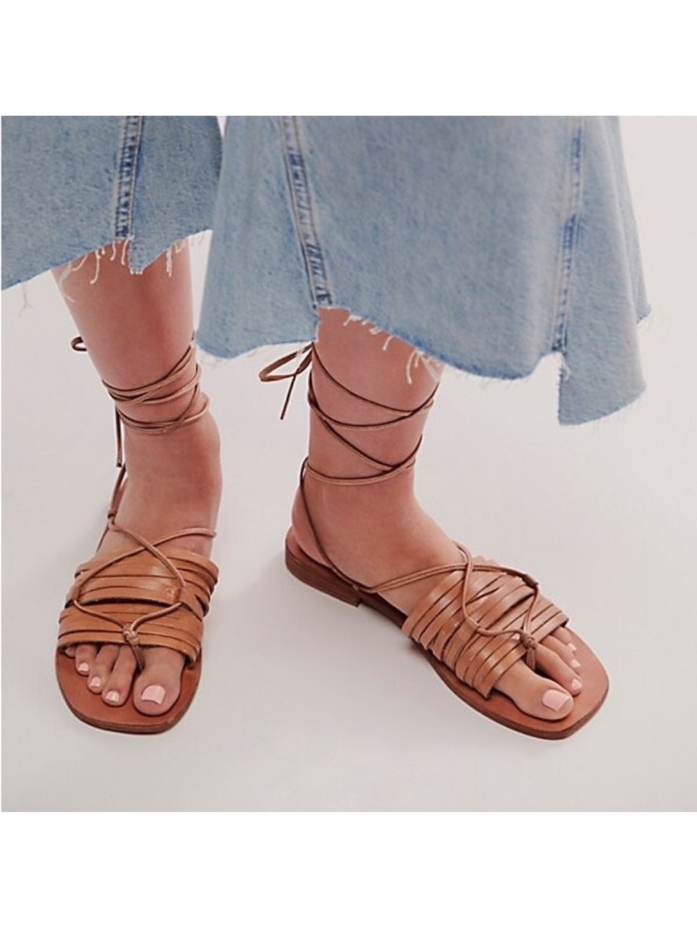 Free People Cami Huarache Wrap Leather Lace Up Gladiator Sandals Size 8.5